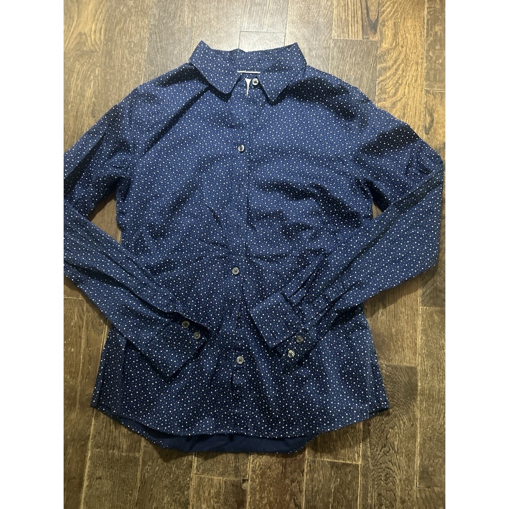 Banana Republic Womens Non Iron Shirt Size 6 Hearts Print Button Up Long Sleeves
